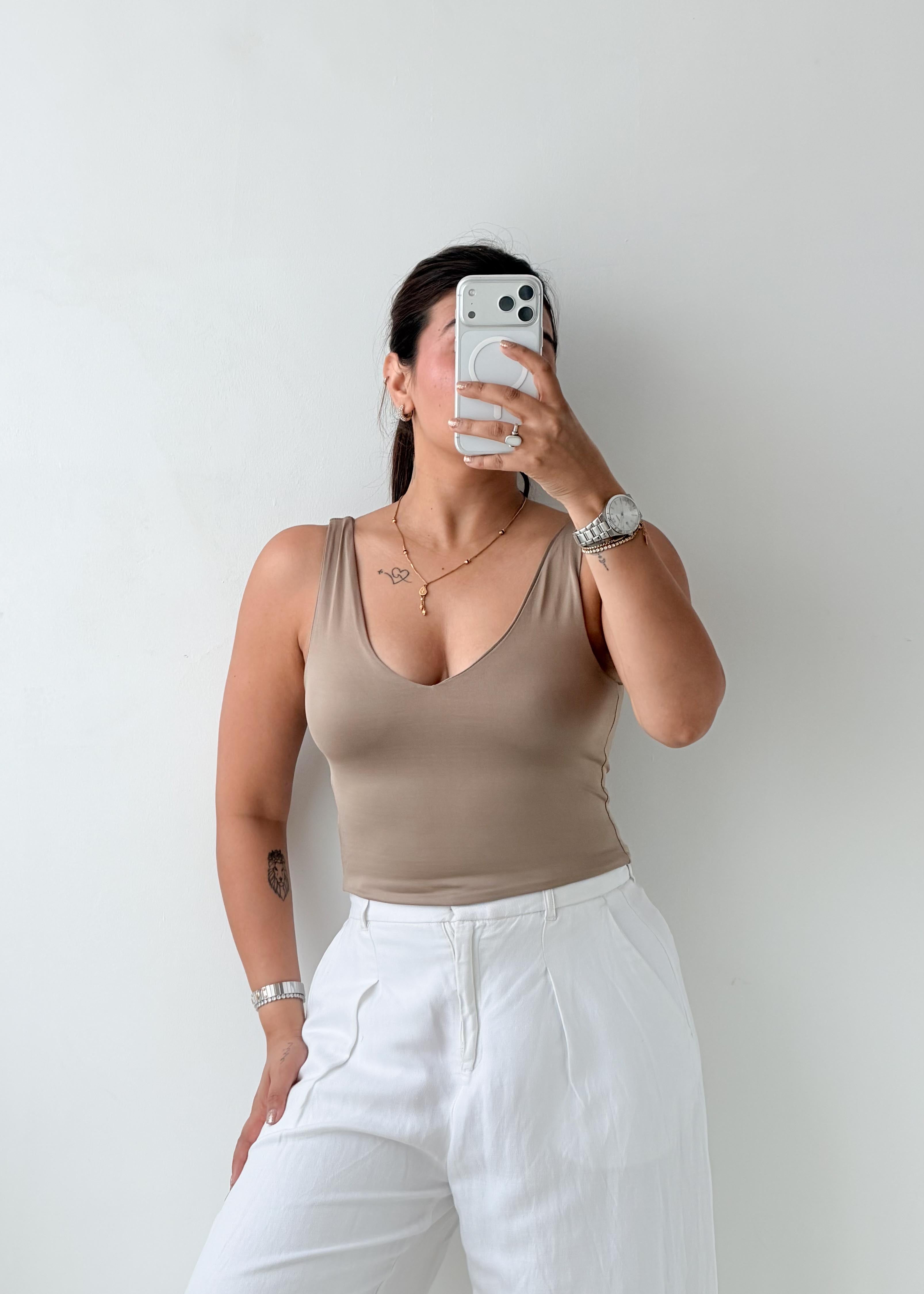 Size XS-S Taupe Scoop Neck Tank Top