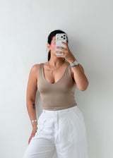 Size XS-S Taupe Scoop Neck Tank Top