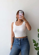 Size M-L, White Ribbed Tank Top