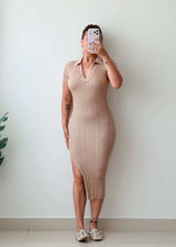 Size XS-S Beige Ribbed Midi Dress