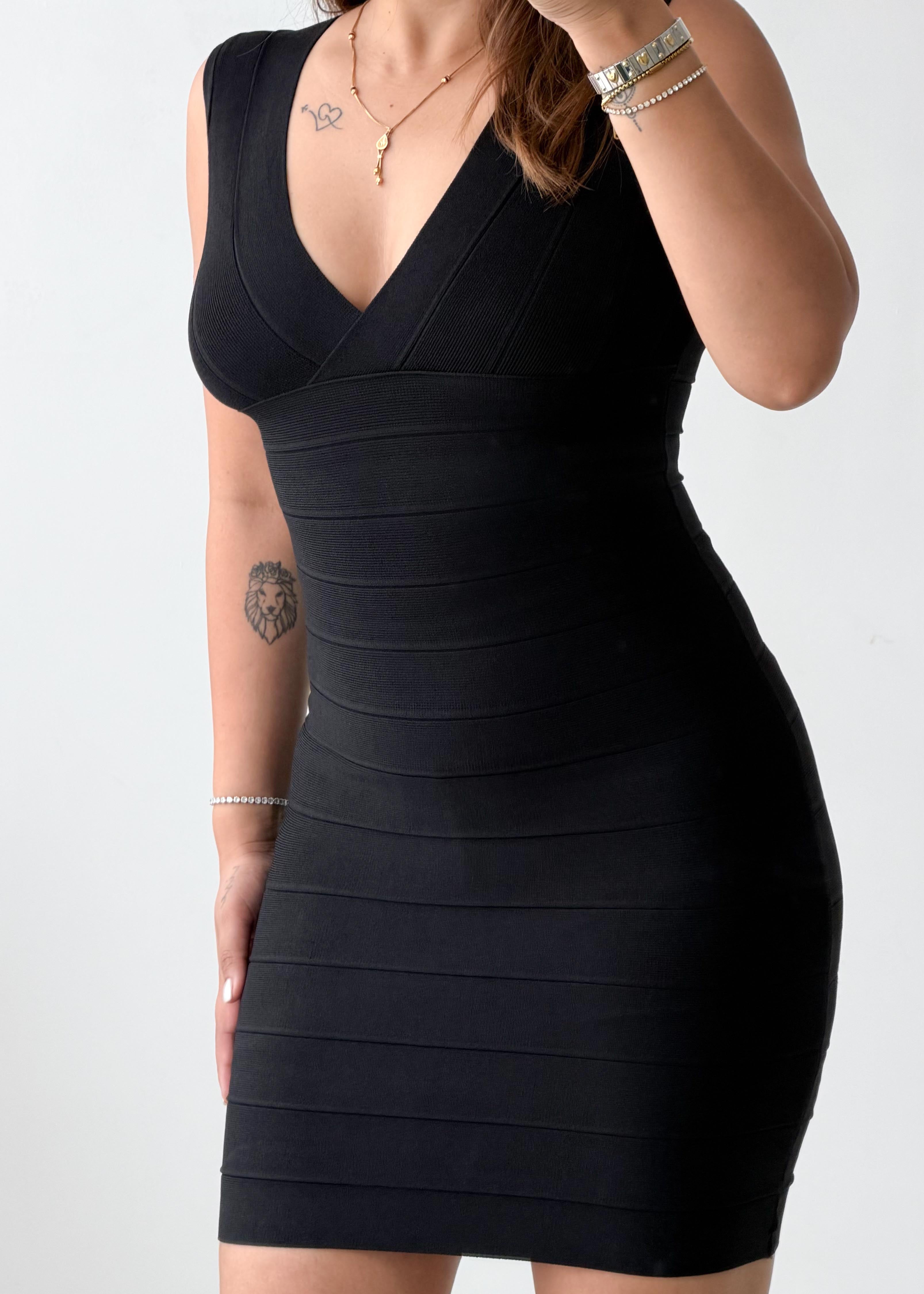 Size XS-S Black Bandage Ribbed Mini Dress