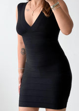 Size XS-S Black Bandage Ribbed Mini Dress