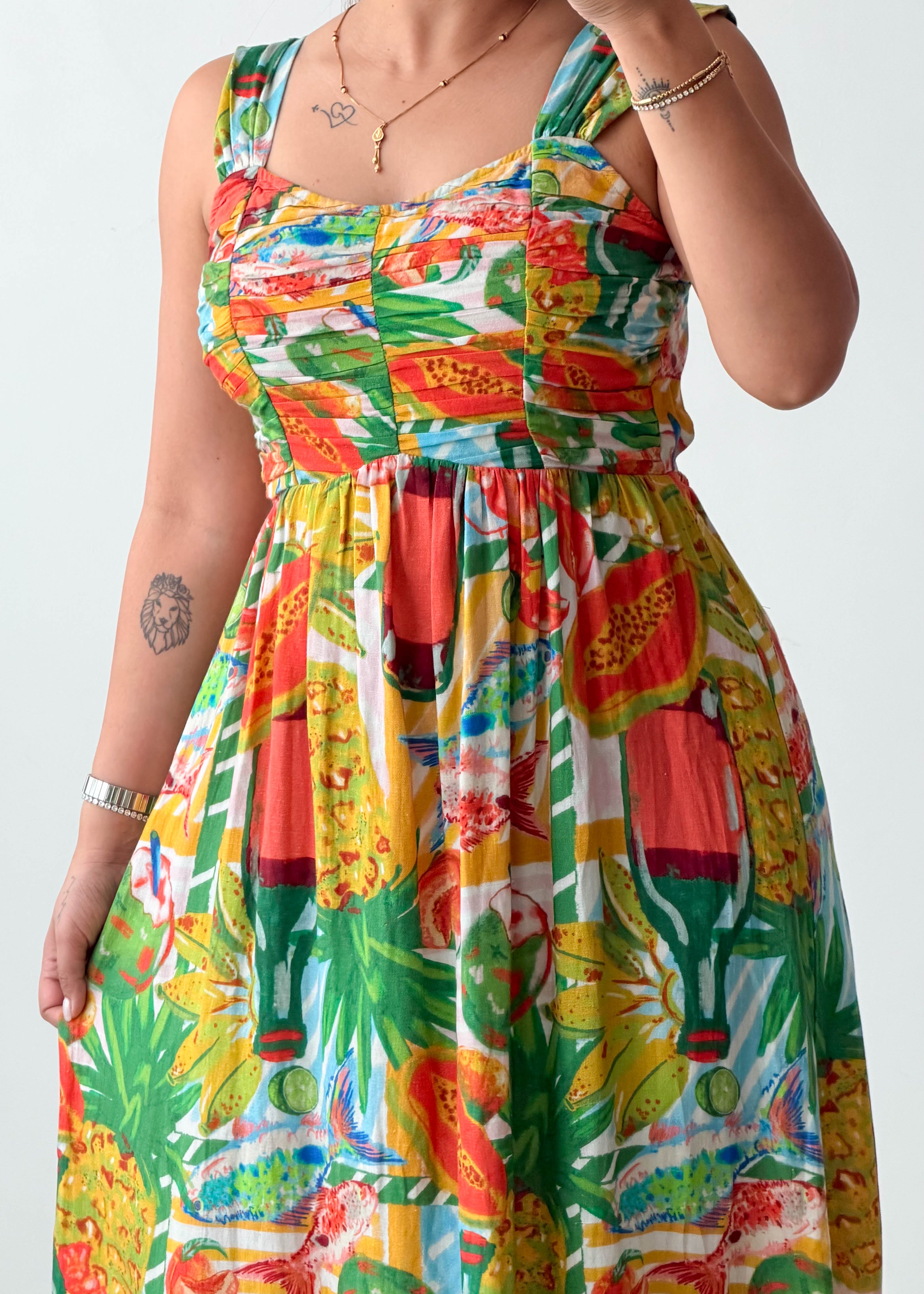 Size S-M Multicolor Tropical Printed Midi Dress