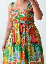 Size S-M Multicolor Tropical Printed Midi Dress