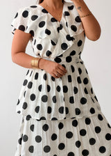 Size M-L White Polka Dot Tiered Maxi Dress