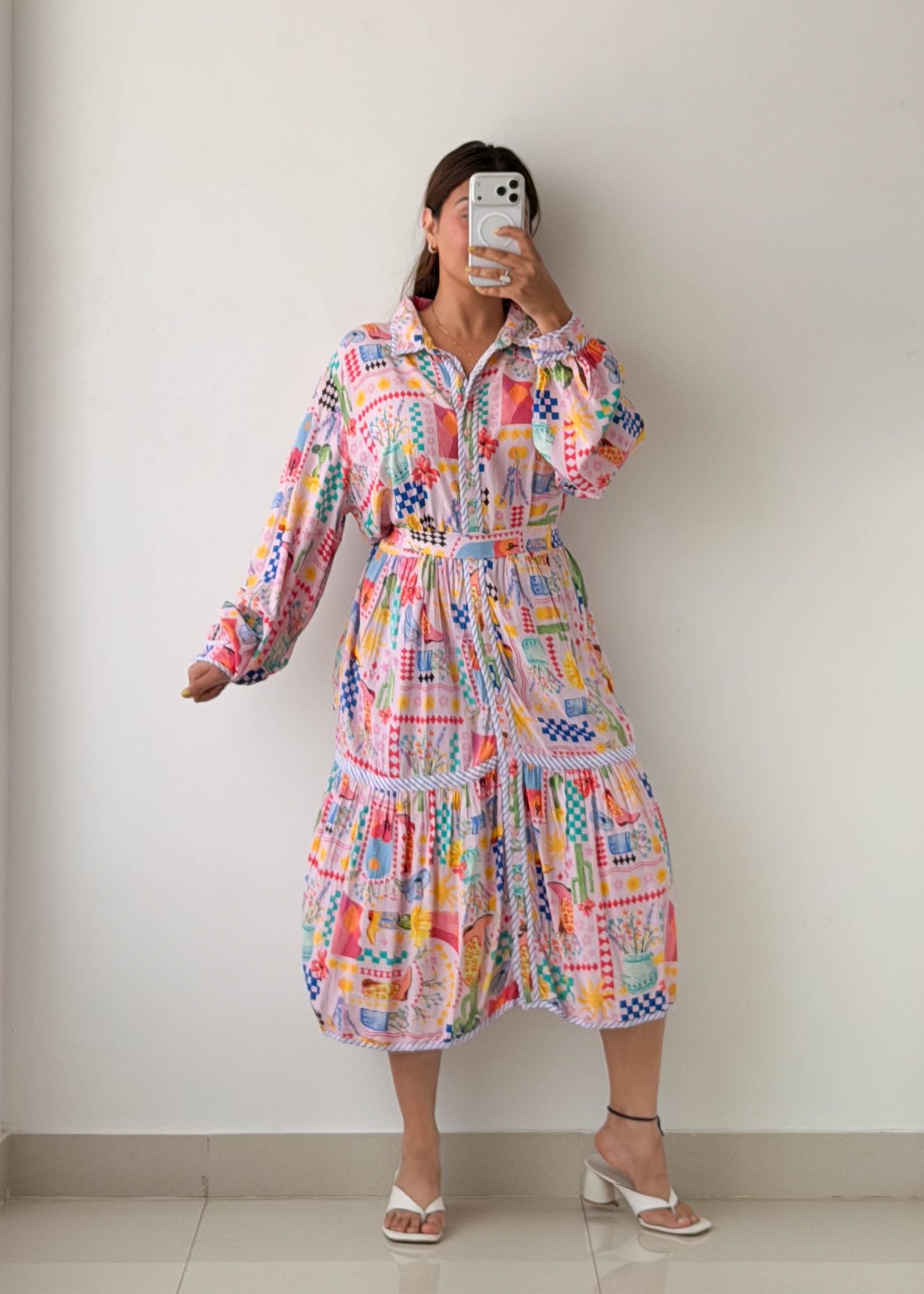 Size XL-XXL Multicolor Printed Tiered Midi Dress