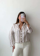 Size XS-S Beige Striped Button Shirt