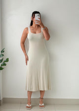 Size S-M Ivory Ribbed Knit Midi Dress