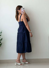 Size S Navy Blue Tiered Midi Dress