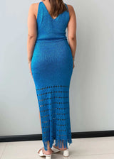 Size M-L, Blue Crochet Drawstring Maxi Dress - Closet by Payal
