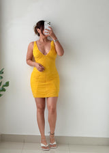 Size XS-S Yellow Ruched Mini Dress