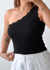 Size S-M Black One Shoulder Ribbed Top