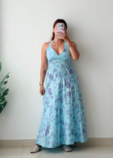 Size XS-S Sky Blue Paisley Halter Maxi Dress