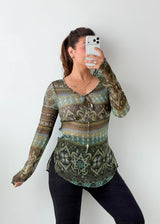 Size XS-S Green Geometric Print Top
