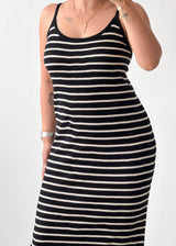 Size XL-2XL Black Striped Ribbed Knit Maxi Dress