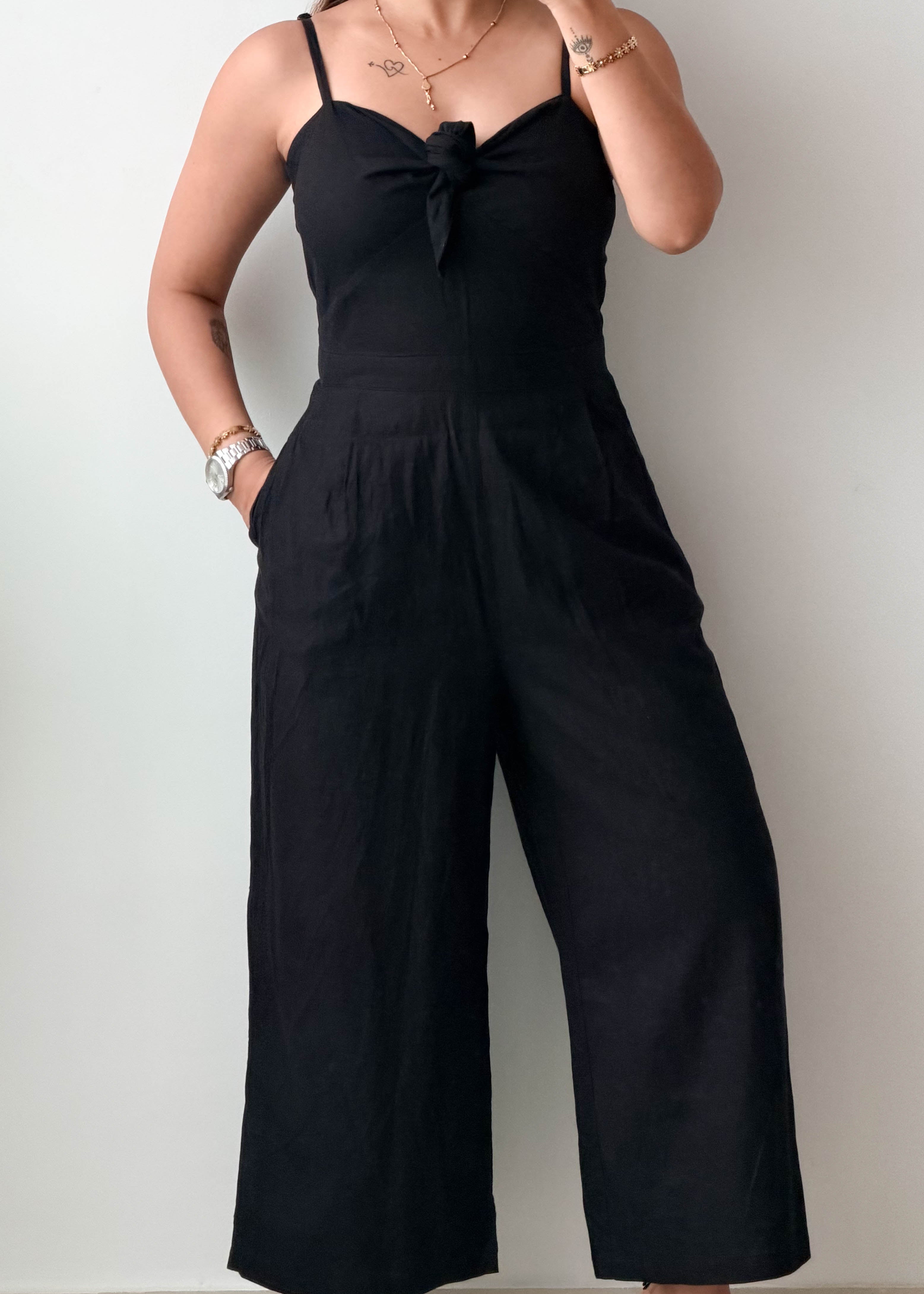 Size XS-S Black Tie Front Wide Leg Jumpsuit