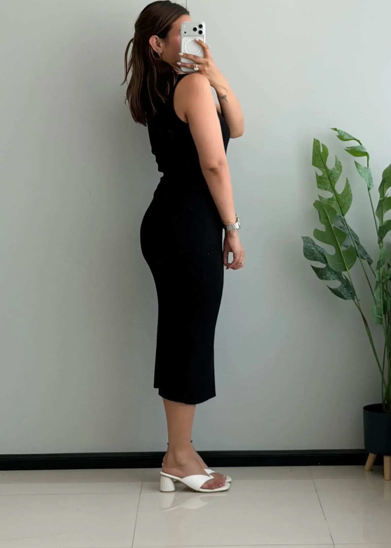 SIZE S-M, Black Sleeveless Bodycon Midi Dress - Closet by Payal