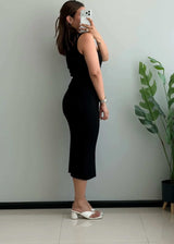 SIZE S-M, Black Sleeveless Bodycon Midi Dress - Closet by Payal