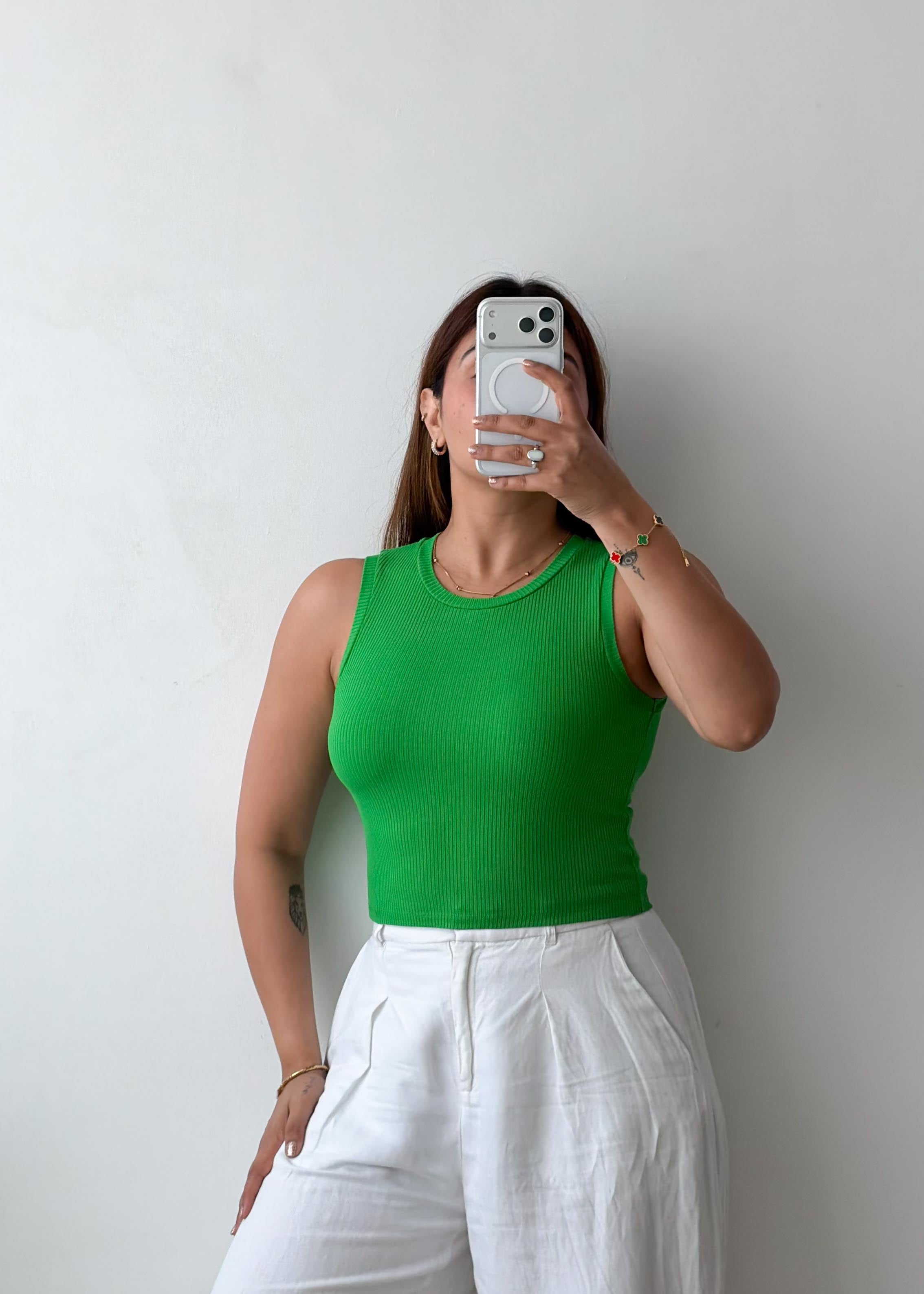 Size XS-S Green Ribbed Tank Top