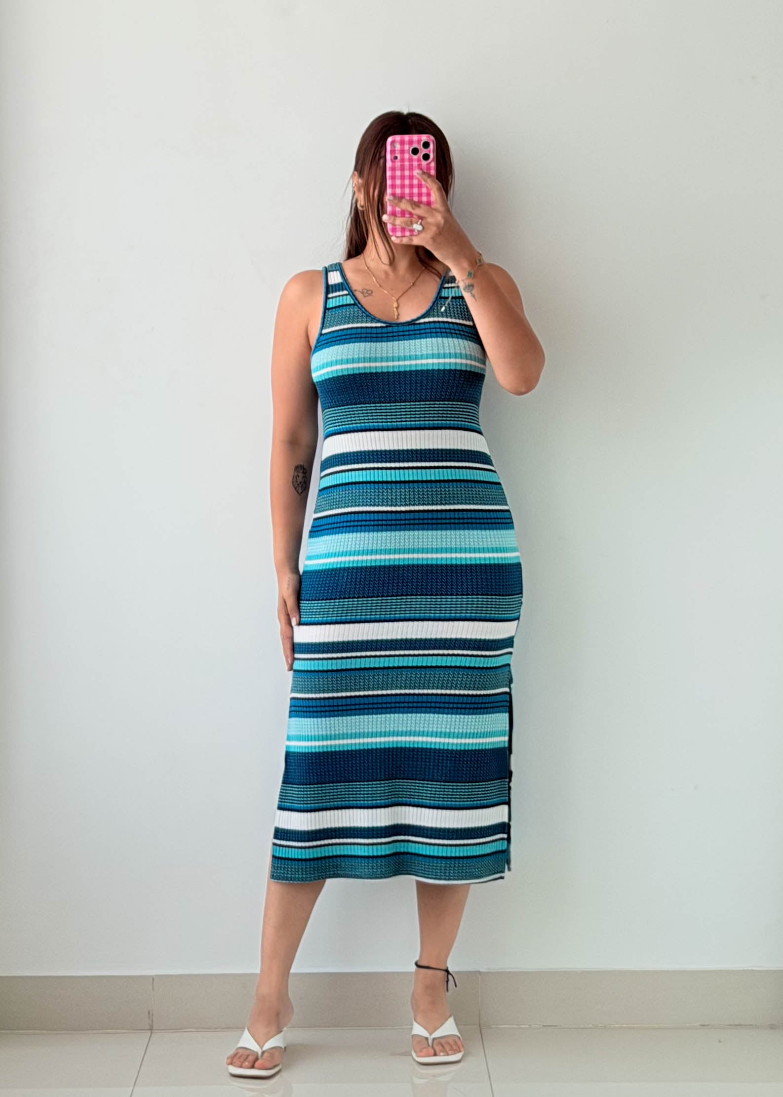 Size M-L Blue Striped Knit Maxi Dress