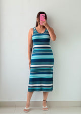 Size M-L Blue Striped Knit Maxi Dress