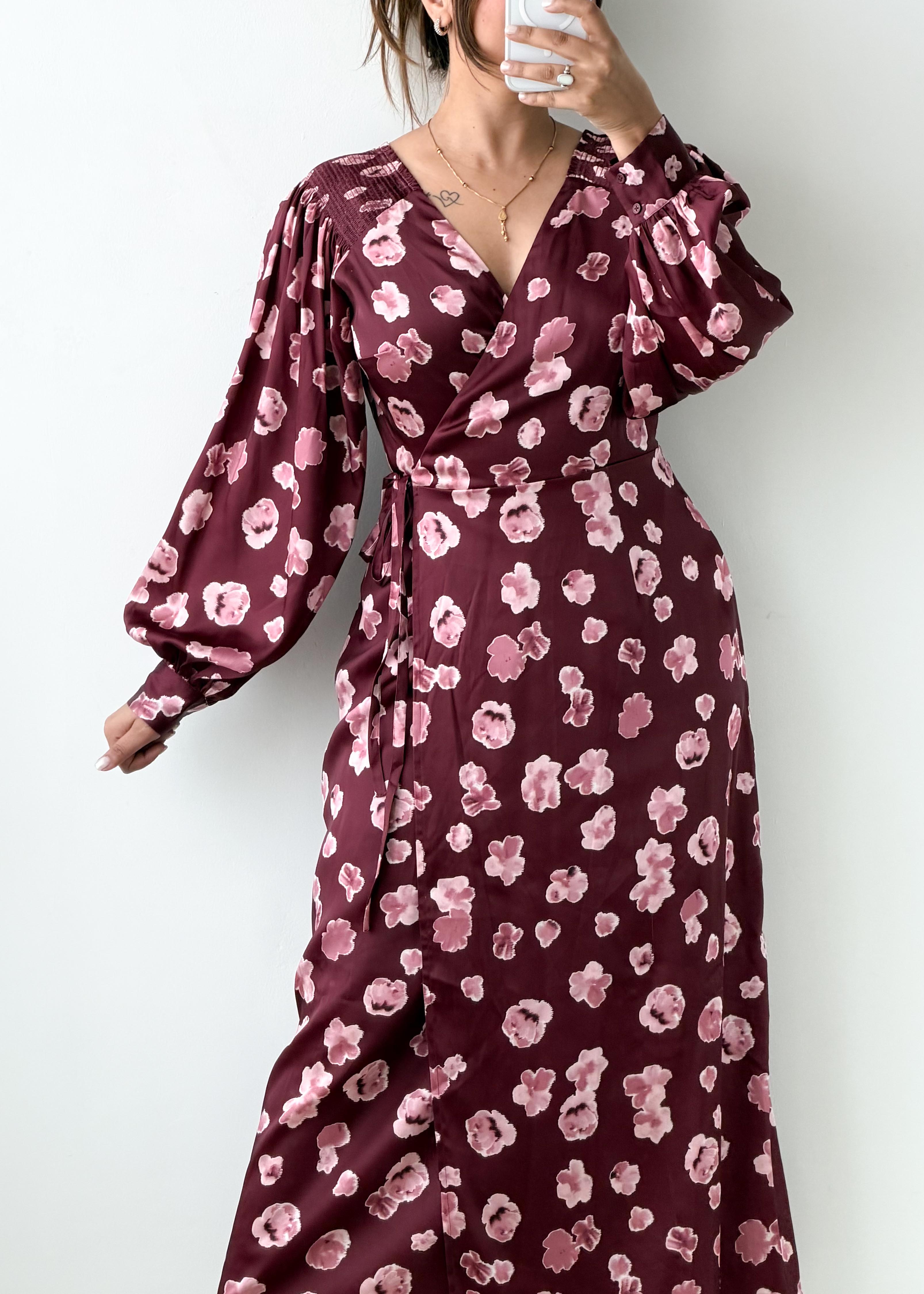 Size S-M Burgundy Floral Print Maxi Dress