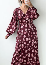 Size S-M Burgundy Floral Print Maxi Dress