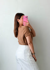 Size L-XL Mocha Ribbed Sweetheart Neck Bodysuit