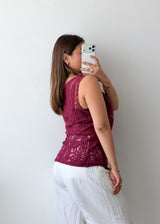 Size S-M Burgundy Lace Sheer Sleeveless Top