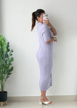 Size L-XL Lilac Ribbed Polo Midi Dress