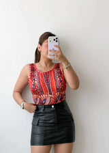 Size L-XL Red Ethnic Print Bodysuit