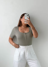 Size L Sage Henley Ribbed Bodysuit