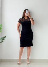 Size S-M Black Lace Yoke Bodycon Dress