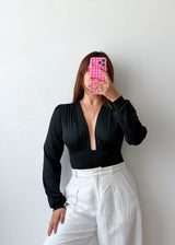 Size S-M Black Plunge Long Sleeve Bodysuit