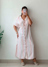 Size XXL Striped Cotton Shirt Midi Dress