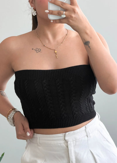 Size S-M, Black Strapless Crop Tube Top - Closet by Payal