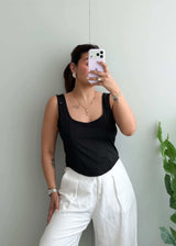 Size M-L, Black Scoop Neck Tank Top - Closet by Payal