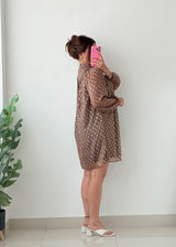 Size S-M Brown Printed Smock Dress