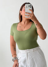 Size S-M Olive Green Scoop Neck Top
