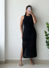 Size S-M, Black Crochet Maxi Dress