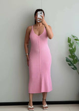 SIZE S-M, Pink Ribbed Button Front Midi Dress - Closet by Payal