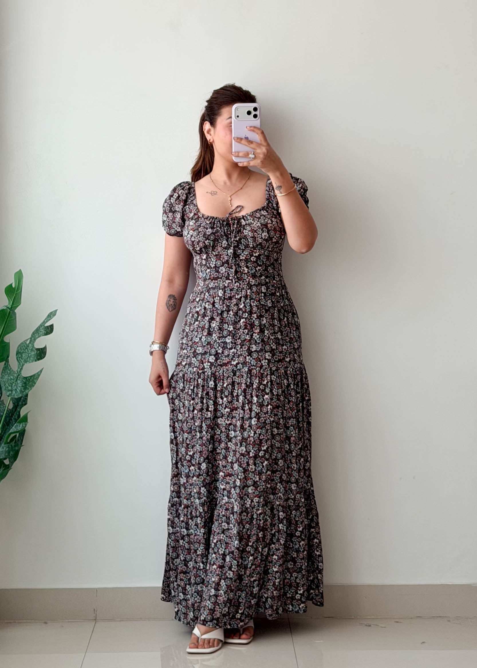 Size XS-S Black Floral Maxi Dress