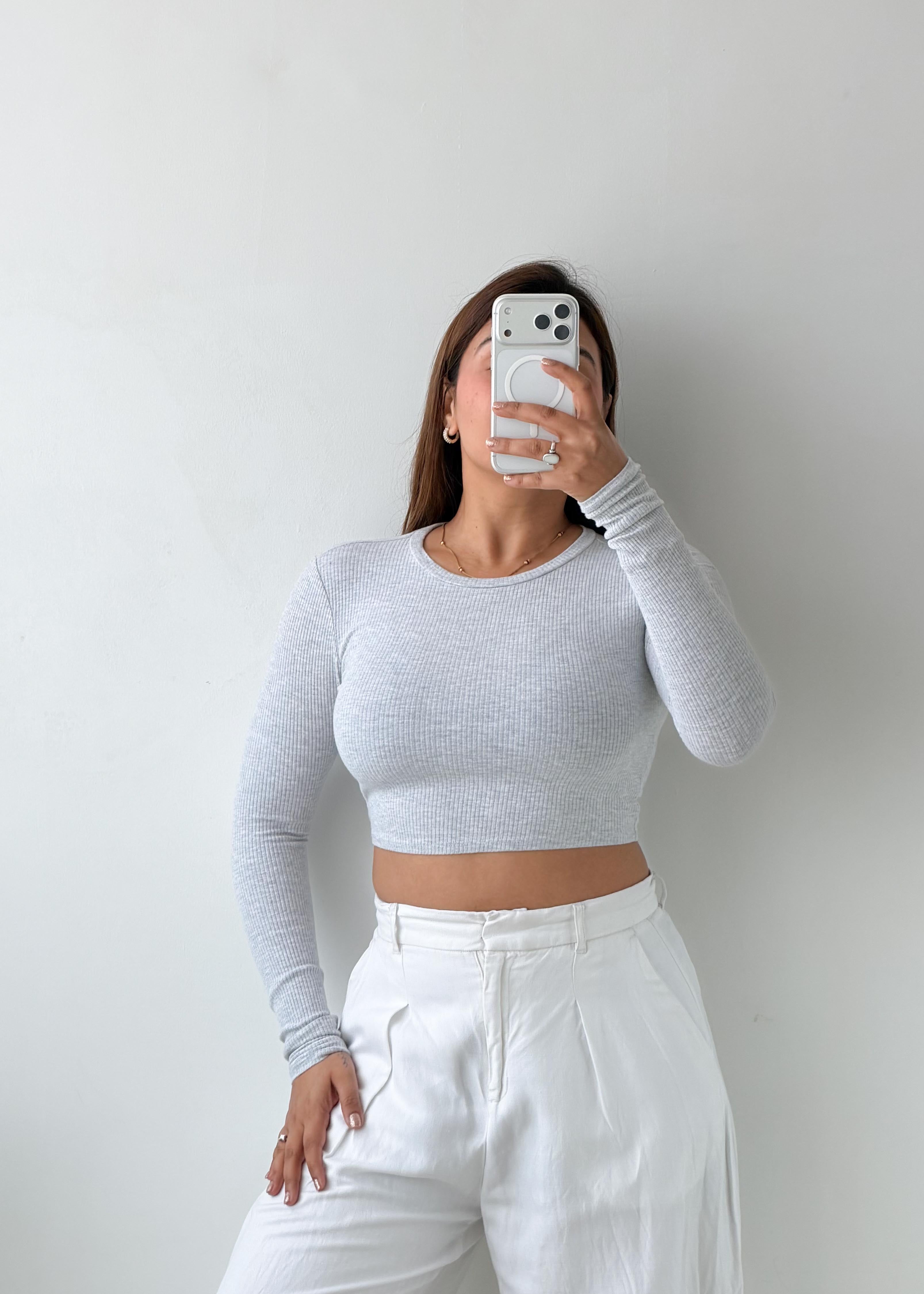 Size XS-S Grey Long Sleeve Crop Top