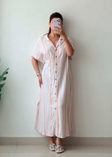 Size XXL Striped Cotton Shirt Midi Dress