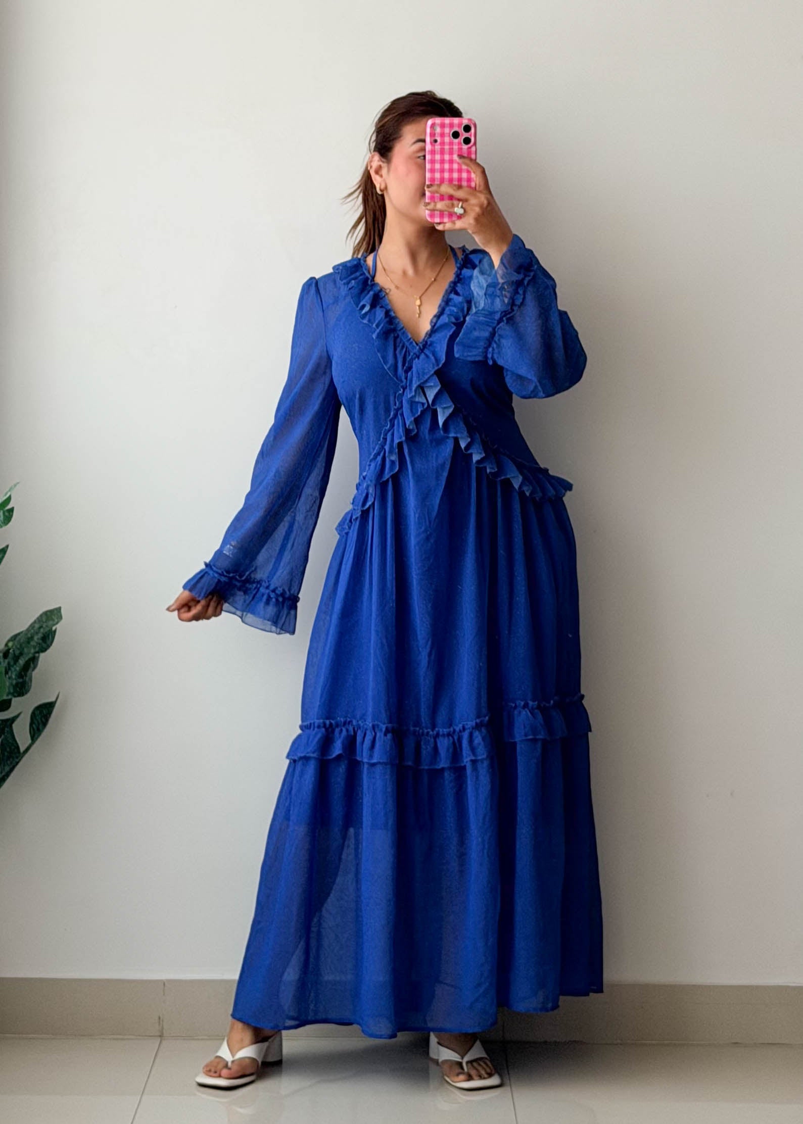 Size M Royal Blue Ruffle Tiered Maxi Dress