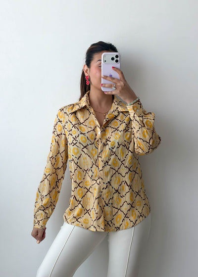 S-M Yellow Abstract Print Viscose Shirt