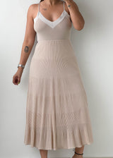 Size S-M Cream Pleated Knit Maxi Dress
