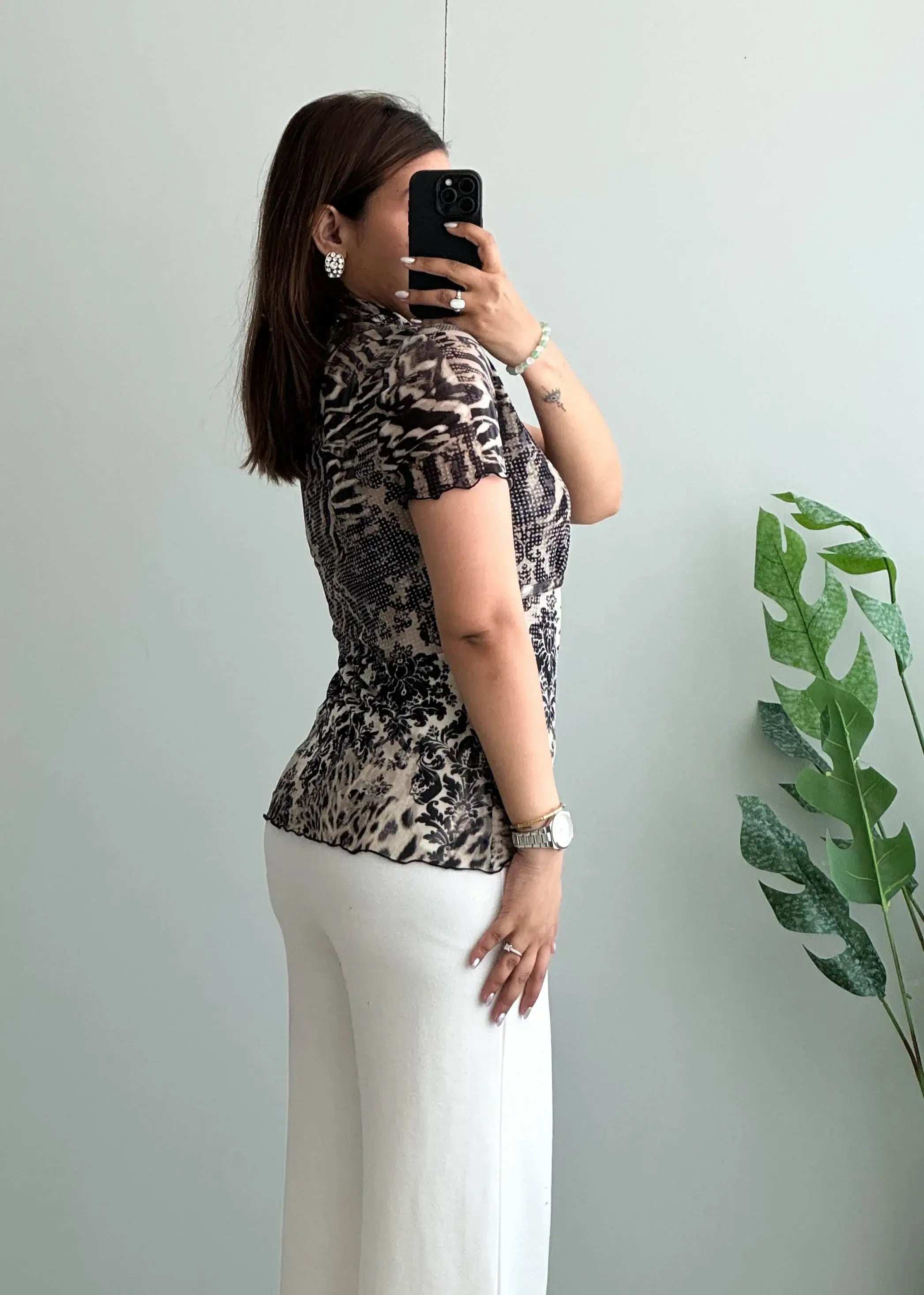 Size S-M, Animal & Floral Print Sheer Button Shirt - Closet by Payal