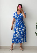 Size M-L Blue Heart Print Midi Dress