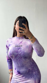 Size S-M Purple Tie-Dye Bodycon Mini Dress